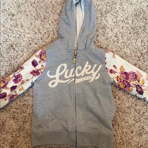 Lucky Brand Gray Lined Hoodie with Floral Accents XS 5/6
